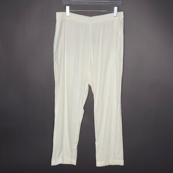 J Jill L NEW  Womens White Linen Stretch Pants Pockets Pull On Travel Resort - Picture 1 of 11